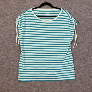 Talbots Shirt Womens XL Blue Linen‎ Blend Striped Tshirt Plus Size Stretch